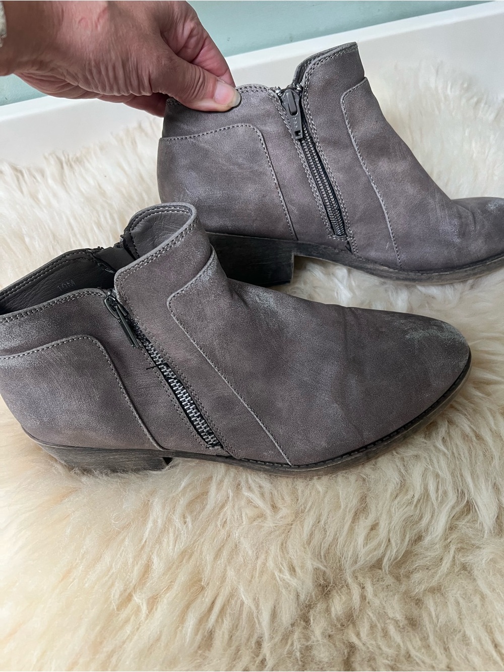Maurices Gray Suede Ankle Booties with Side Zipper